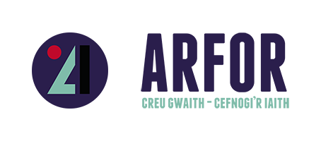 Site logo and slogan: ARFOR Creu Gwaith Cefnogi'r Iaith